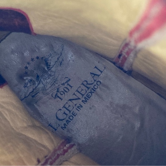 El General 1901 Cowboy Boots Leather Men's 8 Burgundy Textured Western Mexico - Picture 16 of 16